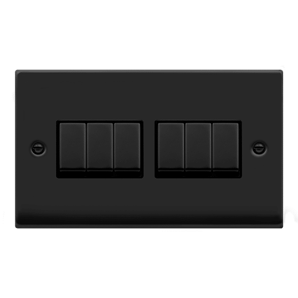 Click Deco Matt Black 10AX 6 Gang 2 Way Plate Switch | Powersaver ...